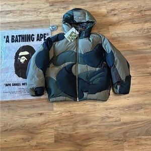 Bape Camouflage Puffer Jacket - Green and Black